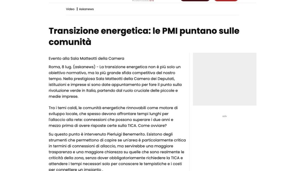 Il Messaggero: Transizione energetica: le PMI puntano sulle comunità — rassegna stampa eGreen