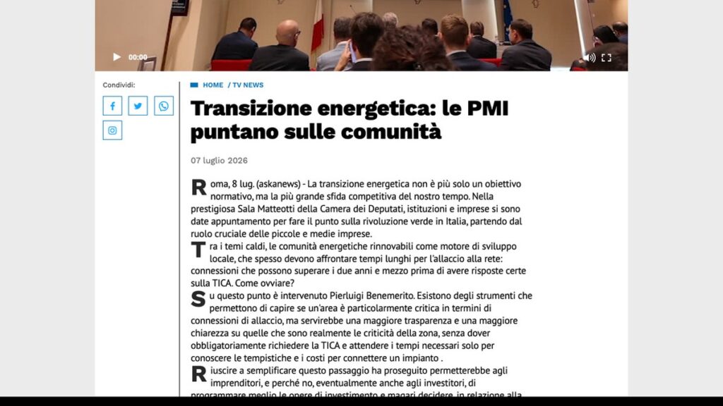 Il Tempo: Transizione energetica: le PMI puntano sulle comunità — rassegna stampa eGreen